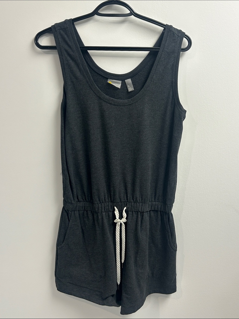 Zella Charcoal Knit Romper with White Drawstring